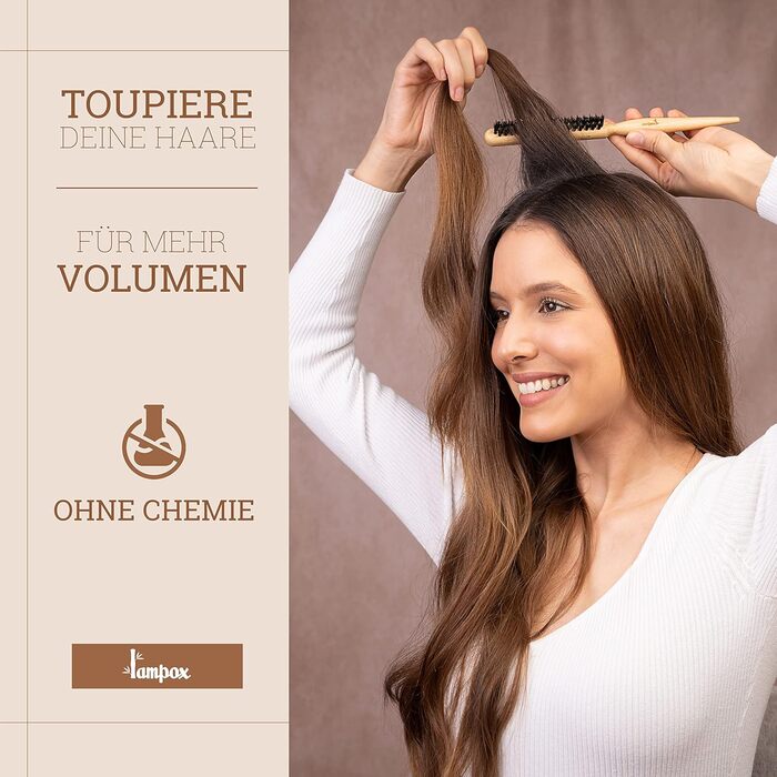 Бамбукова щітка для волосся Lampox з щетиною кабана, масажна щітка для голови, розпушувач для довгих волосся та кучерів, для жінок, чоловіків та дітей