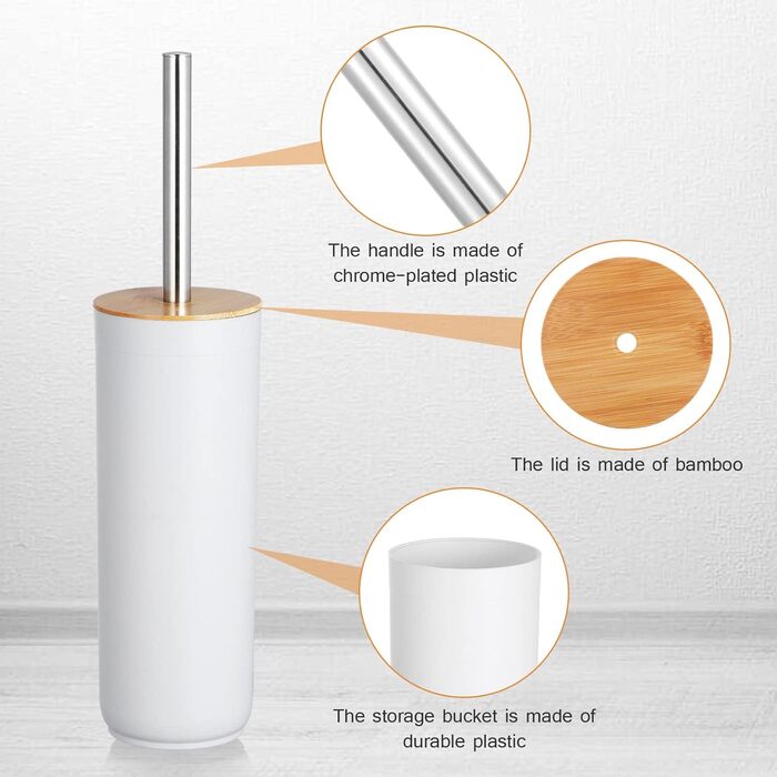 Набір для чищення унітазу WC Bürste: 3 насадки, бамбуковий контейнер, пластикова щітка для ванної кімнати