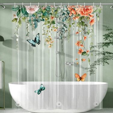 Прозорий душовий гардина Blumen 180x200 см, антигрибковий, водонепроникний EVA, з 12 гачками для ванної кімнати