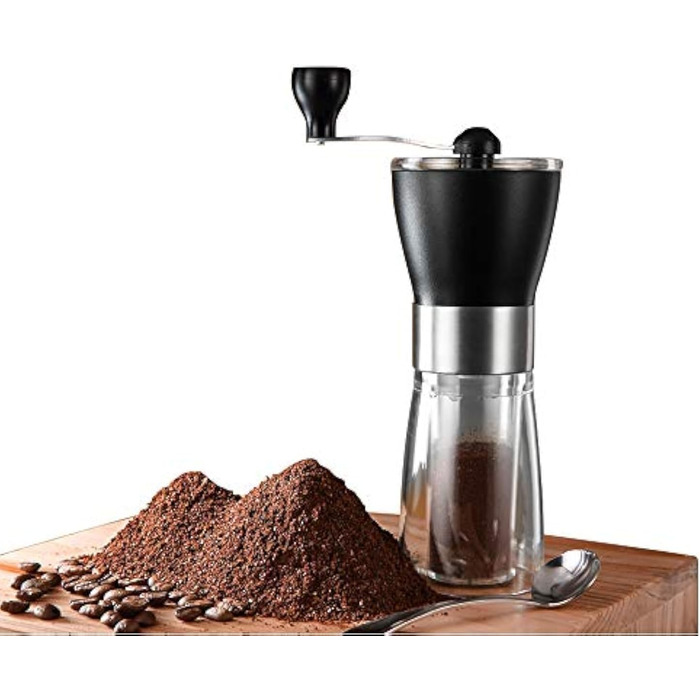 Ручна кавомолка T-mark, портативна з регулюванням, керамічна для дому та подорожей, чорний метал