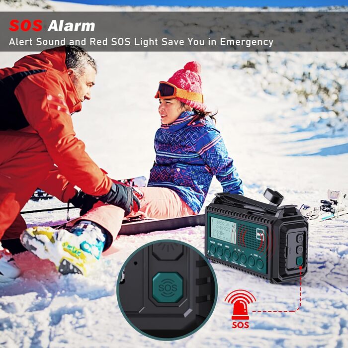 Радіоприймач Kurbelradio з DAB+/DAB/UKW, акумулятор 5000mAh, ліхтарик та світло для читання, FM, USB зарядка для телефону, динамо, SOS-сигнал, для кемпінгу та подорожей, Bluetooth, блакитний
