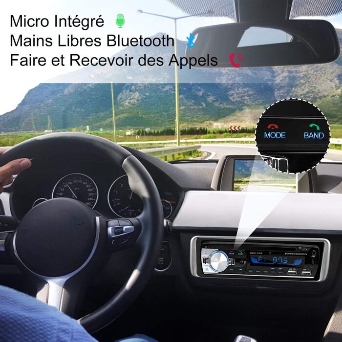 Автомобільна магнітола 1 DIN з Bluetooth та гучним зв'язком, 21.4 x 15 x 8.4 см
