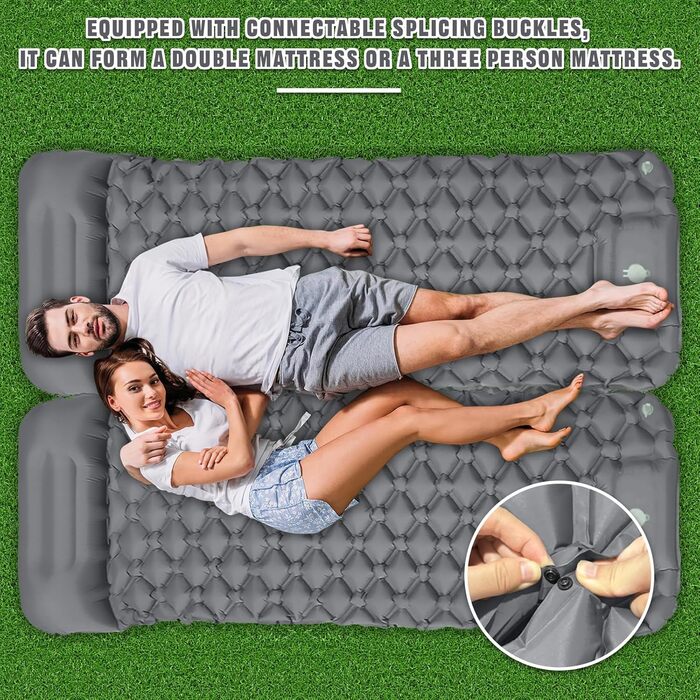Надувна туристична матрац Isomatte з самонадуванням, водовідштовхувальна, з насосом та подушкою, сірий колір. Підходить для кемпінгу, походів, риболовлі та подорожей.