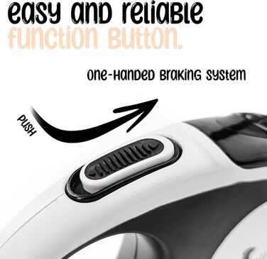 Рулетка для собак середніх та великих (до 50 кг) з відбиваючими смугами, надійний гальмо, поворотний карабін, нейлоновий ремінь, ергономічна ручка, розмір L