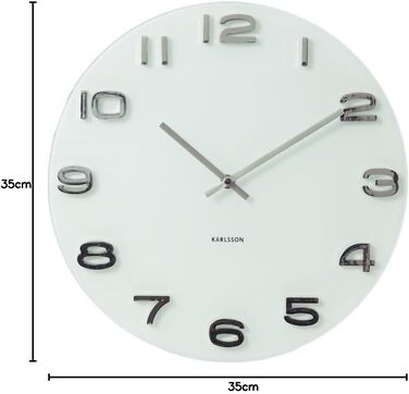 Karlsson Vintage Wall Clock - White - Ø35cm - Round - Glass - Modern Living Room Wall Clock - Wall Clocks
