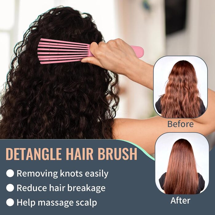 Щітка для волосся з розпилювачем 200 мл, розплутуюча щітка для натурального волосся, для афрокудрявого волосся 3a-4c, для кучерявого, хвилястого та локону, набір з 3 шт. щіток для начісування, двостороння щітка (рожева)