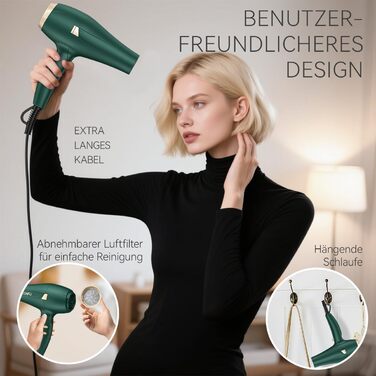 Професійний іонізатор для волосся Föhn: Швидкий фен з іонізацією, 3 режими нагріву, 2 швидкості, насадка-дифузор, 2400W, для дому та салону