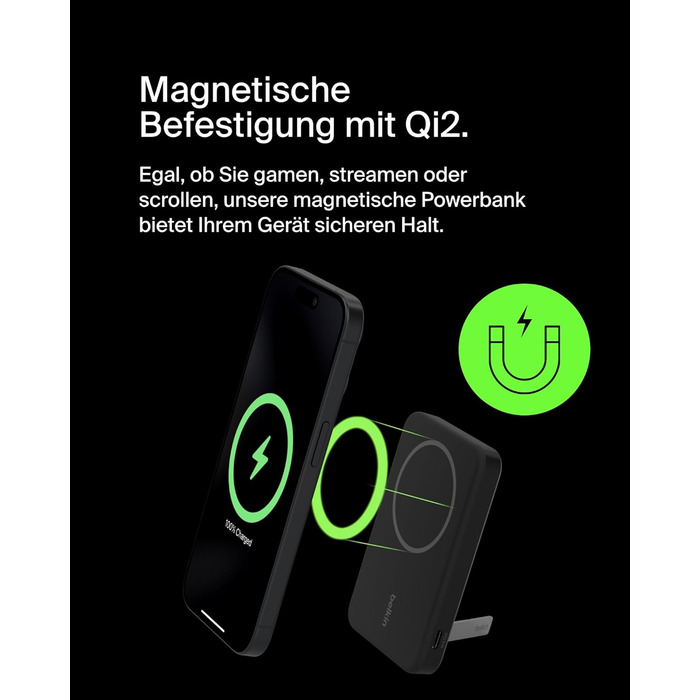 Belkin BoostCharge Pro Powerbank 5000mAh з Qi2 та MagSafe, чорний. Портативний зарядний пристрій з вбудованим підсвіткою, сумісний з iPhone 17, iPhone Air, iPhone 16, 15, 14, Pixel та ін.