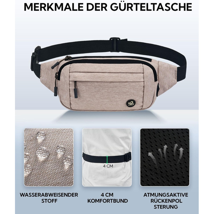 Водонепроникна поясна сумка Waterfly: чоловіча/жіноча, для спорту, подорожей, прогулянок з собакою. Beige