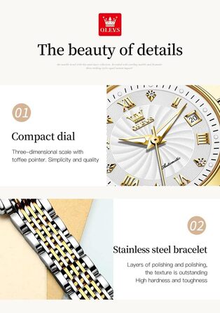Набір автоматичних механічних годинників для пари OLEVS: чоловічий та жіночий, з календарем та фазами місяця, двоколірний дизайн, сріблясті
