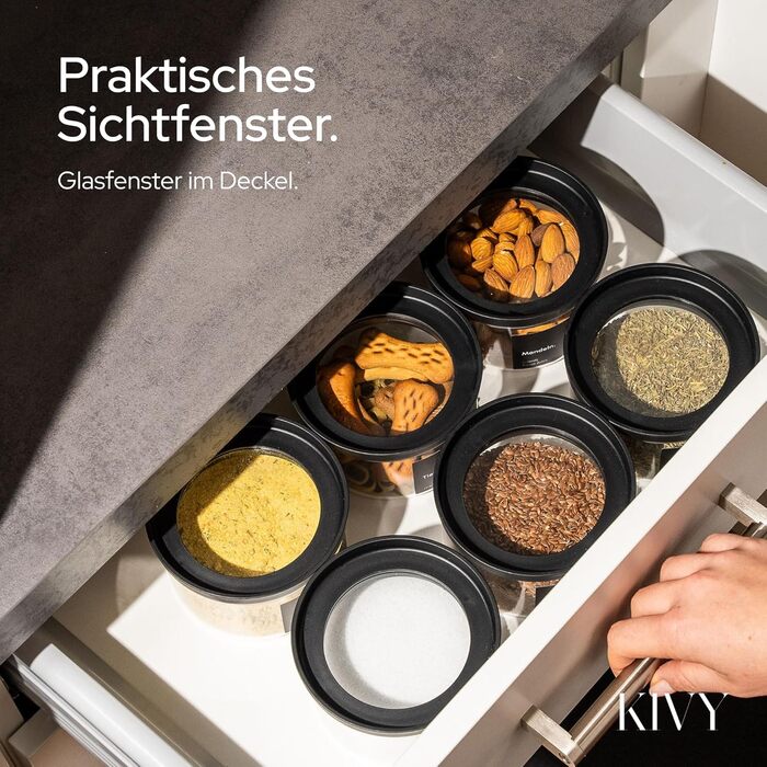Банки для зберігання KIVY скляні з прозорою кришкою, 3 шт х 1.2л, герметичні, штабельовані
