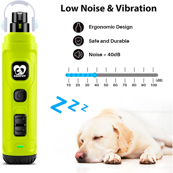 Електричний точилка для кігтів собак і котів Casfuy з 2 LED-лампами – 2 швидкості, тихий, потужний, для собак та котів середніх та малих порід (зелений)