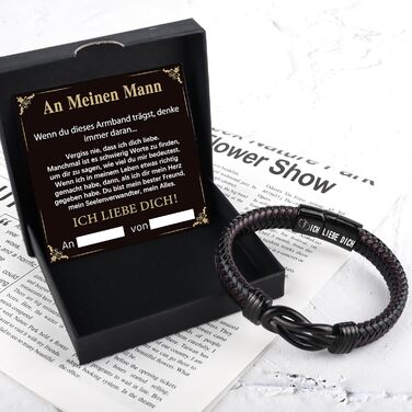 Шкіряний браслет для чоловіків: подарунок татові, дідусю, чоловікові. Ідеальний подарунок на День батька, Різдво, День святого Валентина (колір: коричневий)