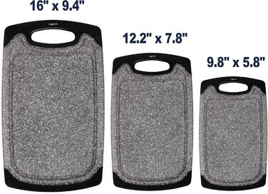 Набір з 3-х обрізних дощок Famiry: пластик, антиковзаюча поверхня, з ручкою, сафтові канавки, BPA-free, придатні для миття в посудомийній машині