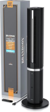 Вентилятор з водяним охолодженням Brandson - преміум модель 2025 року, з вологопоглиначем та дистанційним керуванням, 12 швидкостей, тихий DC-двигун