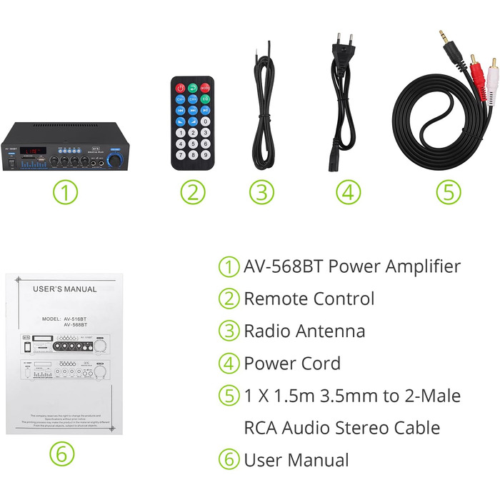 LiNKFOR стерео підсилювач Bluetooth для дому та авто з FM-радіо, USB/SD/MP3, LED-дисплей, HiFi аудіо, 29.5×23×10 см