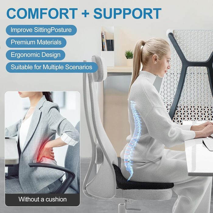 Ортопедична подушка для сидіння (кільце) для геморою та куприкового болю, подушка у формі пончика, Memory Foam, чорна, стандартна