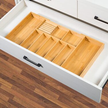 VaeFae Bamboo Cutlery Box, Adjustable Drawer Cutlery Insert, Cutlery Organizer for Kitchen, and Expandable Utensil Holder
