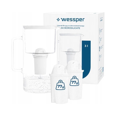 Скляний фільтр-віддін Wessper D2 з боросилікатного скла, 3 л, білий + 3 фільтри