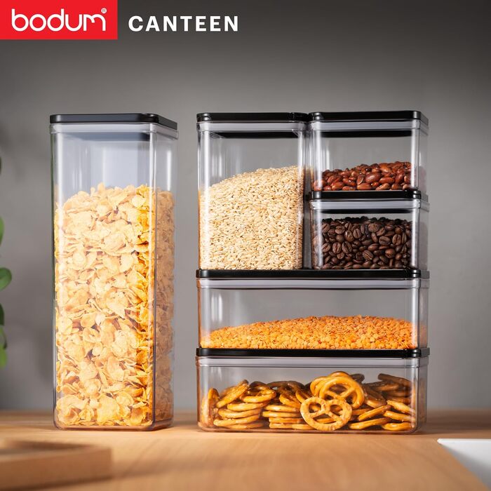 Набір контейнерів для зберігання Bodum CANTEEN 12 шт. з чорними кришками, BPA-free, для мийки в посудомийній машині, прозорі, штабельовані