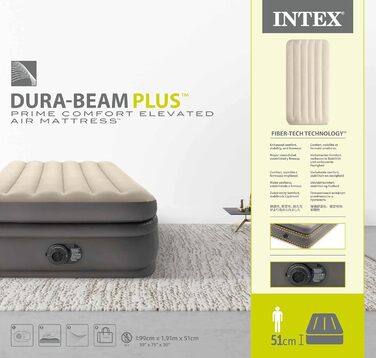 Надувний матрац Intex Twin Comfort Elevated з Fiber-TECH для гостей, 99х191х22 см