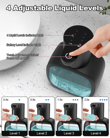 Автоматичний диспенсер для мила Dalugo з USB-C, настінний, 500 мл, електричний, сенсорний, регульований, чорний, для кухні та ванної кімнати