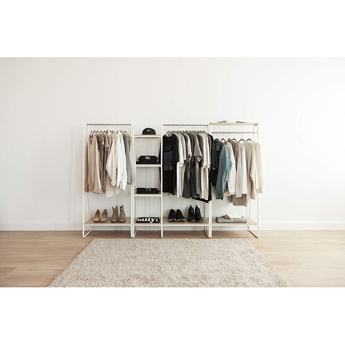 Iris Ohyama Clothes Rack with Wooden Shelves, 4 Levels, White, Modern Design, Robust Frame, Non-Slip, For Bedroom, Studio, Closet, Clothes & Shoes, Laundry Rack, Easy Assembly, (White, Shelves 2)