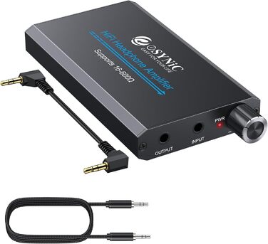 eSynic Підсилювач для навушників HiFi – портативний, з акумулятором 1000mAh, для MP3/MP4/Smartphone/PC, 16-600 Ом, 3.5mm AUX, алюмінієвий корпус