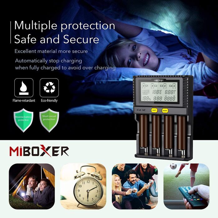 Зарядний пристрій MiBOXER C4-12 3A для AA, AAA, Li-Ion акумуляторів (LCD, регулювання температури)