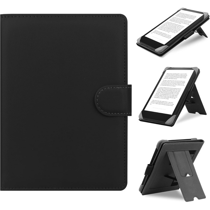 Чохол для Kindle, Kobo, Pocketbook, Tolino, Sony eReader (6.8'') - шкіряний, зі стійкою, чорний
