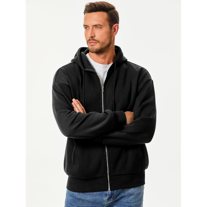 Світшот JMIERR чоловічий з капюшоном, чорний, XL. Теплий, з кишенями, на блискавці, з довгими рукавами. Матеріал: бавовна.
