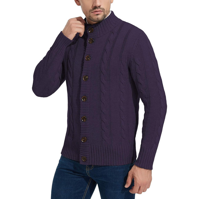 Чоловічий в'язаний кардиган NITAGUT для зими, теплий, великі розміри (3XL), колір: темно-синій та фіолетовий