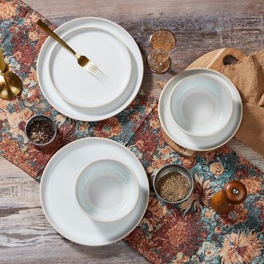 Набір посуду HaWare на 6 осіб, 18 предметів: тарілки, десертні тарілки, миски, бежевий колір. Підходить для мікрохвильової печі та посудомийної машини.