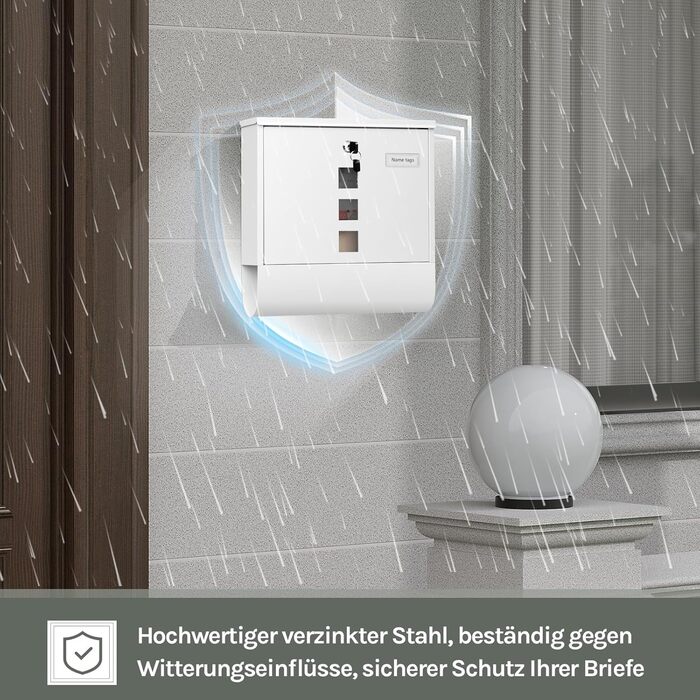 Поштовий ящик WOLTU з газетницею та вікном, персоналізований, з ключем, білий 37x37x10.5 см