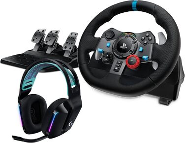 Руль Logitech G29 Driving Force з Force Feedback, 900°, педалі з нержавіючої сталі, сумісний з PS5, PS4, Mac + Бездротові навушники для ігор LIGHTSPEED