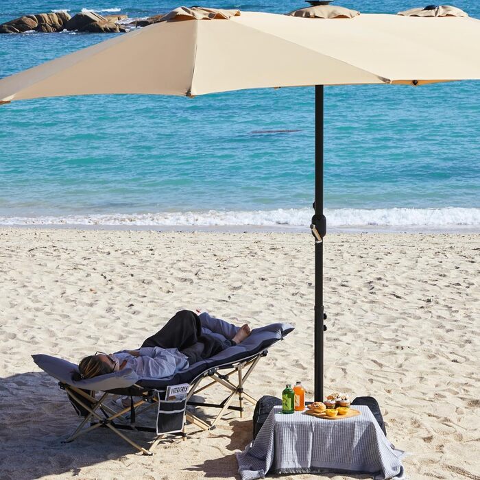 Ліжко складане Yaheetech з матрацом для кемпінгу, сіре (191x67 см, до 150 кг) + Чохол та кишені