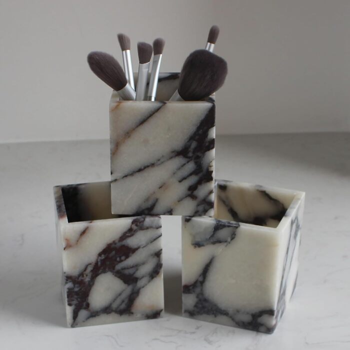 Calacatta Viola Marble Toothbrush Holder for Bathroom, Natural Marble, Makeup Brush Holder, Countertop Organizer