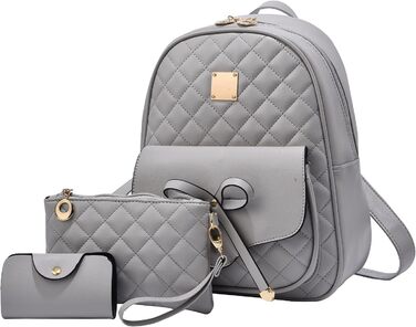 Жіночий рюкзак з PU шкіри: стильний щоденний рюкзак для подорожей, школи та роботи. Комплект сумок (сірий)