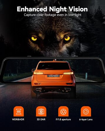 WOLFBOX G850 PRO: Дзеркало-відеореєстратор 4K з ADAS, BSD, WiFi, GPS, G-сенсором та камерою заднього виду