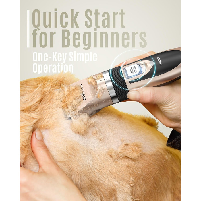 Oneisall Professional Pet Hair Clipper - Cordless Dog & Cat Grooming Kit - Electric Hair Trimmer with Gold Finish