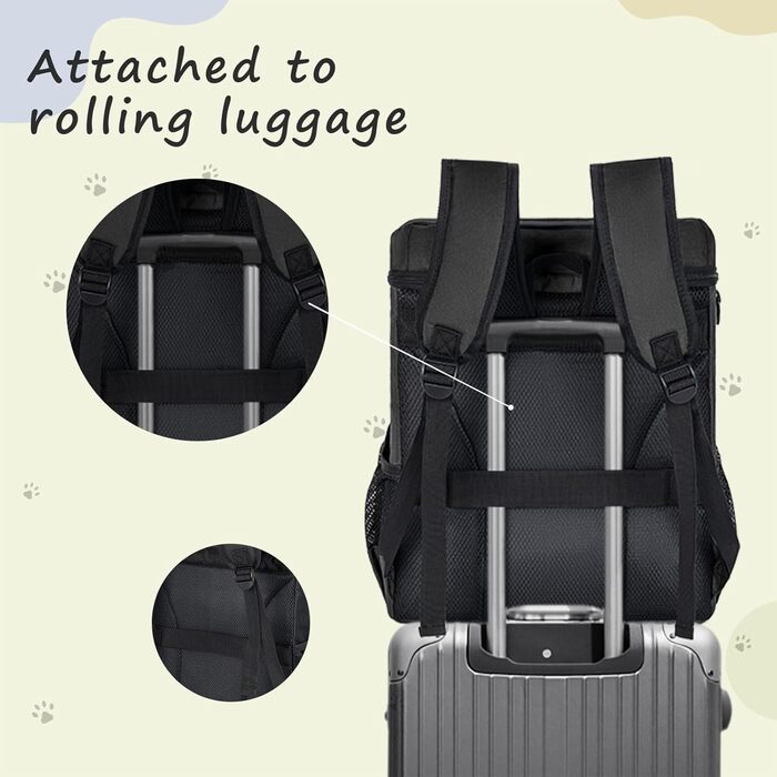 Чорна сумка-рюкзак для собак ANILD, TSA-сертифікована, з 2 контейнерами для корму, 6 силіконовими мисками, органайзером для подорожей, хандер-рюкзак для походів та кемпінгу