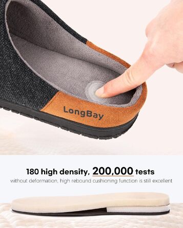 Чоловічі теплі зимові капці LongBay з ефектом пам'яті (Memory Foam) та підкладкою Sherpa, прогумована підошва, чорні, розмір 41 EU