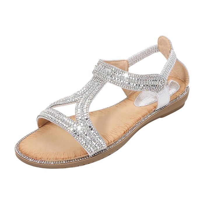 Босоніжки жіночі Slingback ортопедичні літні Boho сріблясті (38 EU) з м'якою устілкою та дихаючим матеріалом для широкої ноги (Hallux Valgus)
