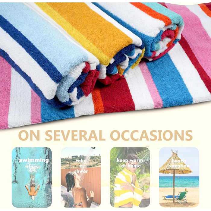Рушники Casa Copenhagen Bora Bora – набір 4 шт. (76x152 см) з бавовни, Данія. Швидковисихаючі, для басейну, душу та ванни. Рожевий, червоний, жовтий, блакитний