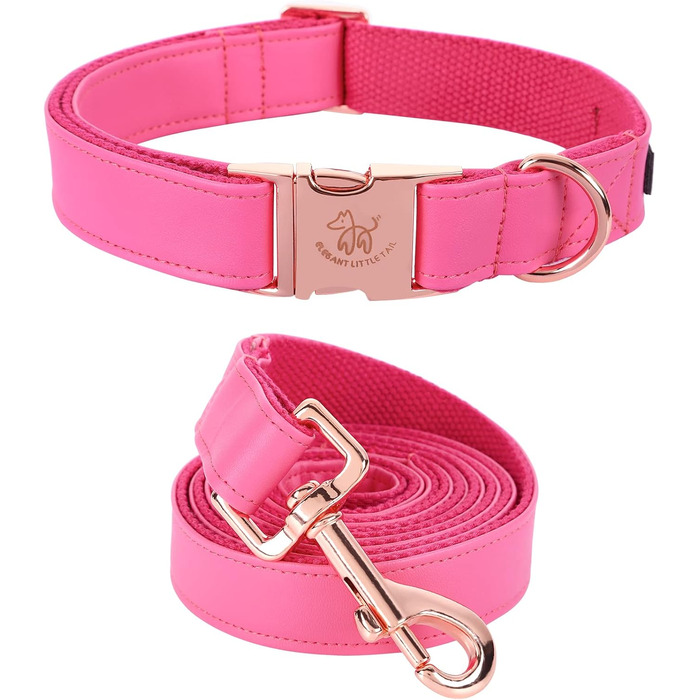 Елегантний поводок та нашийник для собак з натуральної шкіри - міцний нашийник для собак на осінь, регульований для маленьких собак, рожево-рожевий (1 шт.)