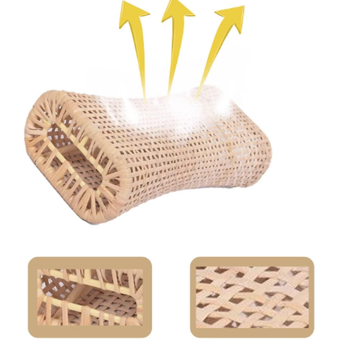 SANJIAOJIA Natural Rattan Sauna Pillow, Bamboo Headrest Pillow, Woven Pillow, Neck Support, Breathable Rattan Bed Pillow, Summer Cooling Pillow, Sleep Pillow, Orthopedic Pillow