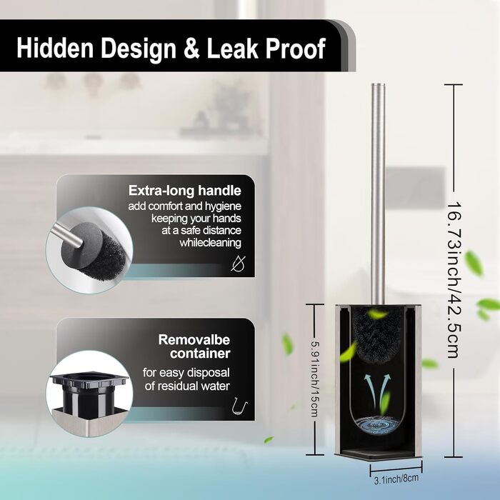 Настінна щітка для туалету DAZI з кріпленням без свердління, нержавіюча сталь, сучасний дизайн, знімний внутрішній стаканчик для легкості догляду та прибирання (золотий та нікелевий колір)