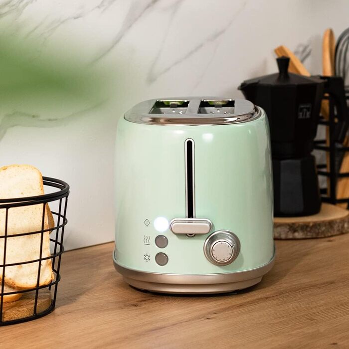 Тостер Cecotec Toaster 2 Scheiben Retro Green, 980 Вт, 2 слоти, нержавіюча сталь, регулювання потужності, піддон для крихт