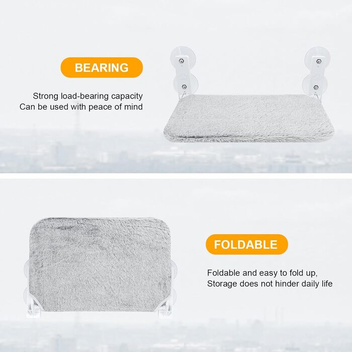 Кріплення для кота на вікно, гамак з 4 присосками, міцний каркас, дихаюча сітка (Сірий, 45 x 30 см)