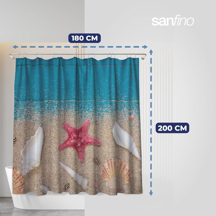 Штора для душу Red Star 180x200 см, водонепроникна, з кільцями (12 шт.), антибактеріальна, з малюнком для ванни та душу, сертифікат Öko-Tex